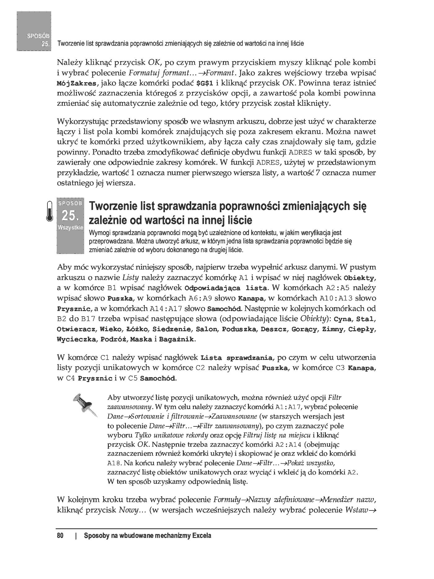 Fragment „100 sposobów na Excel 2007 PL. Tworzenie funkcjonalnych arkuszy” — strona 24 z 60