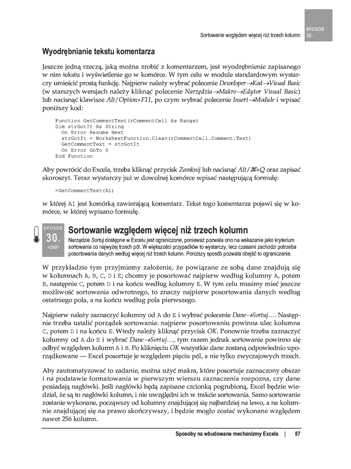 Fragment „100 sposobów na Excel 2007 PL. Tworzenie funkcjonalnych arkuszy” — strona 31 z 60