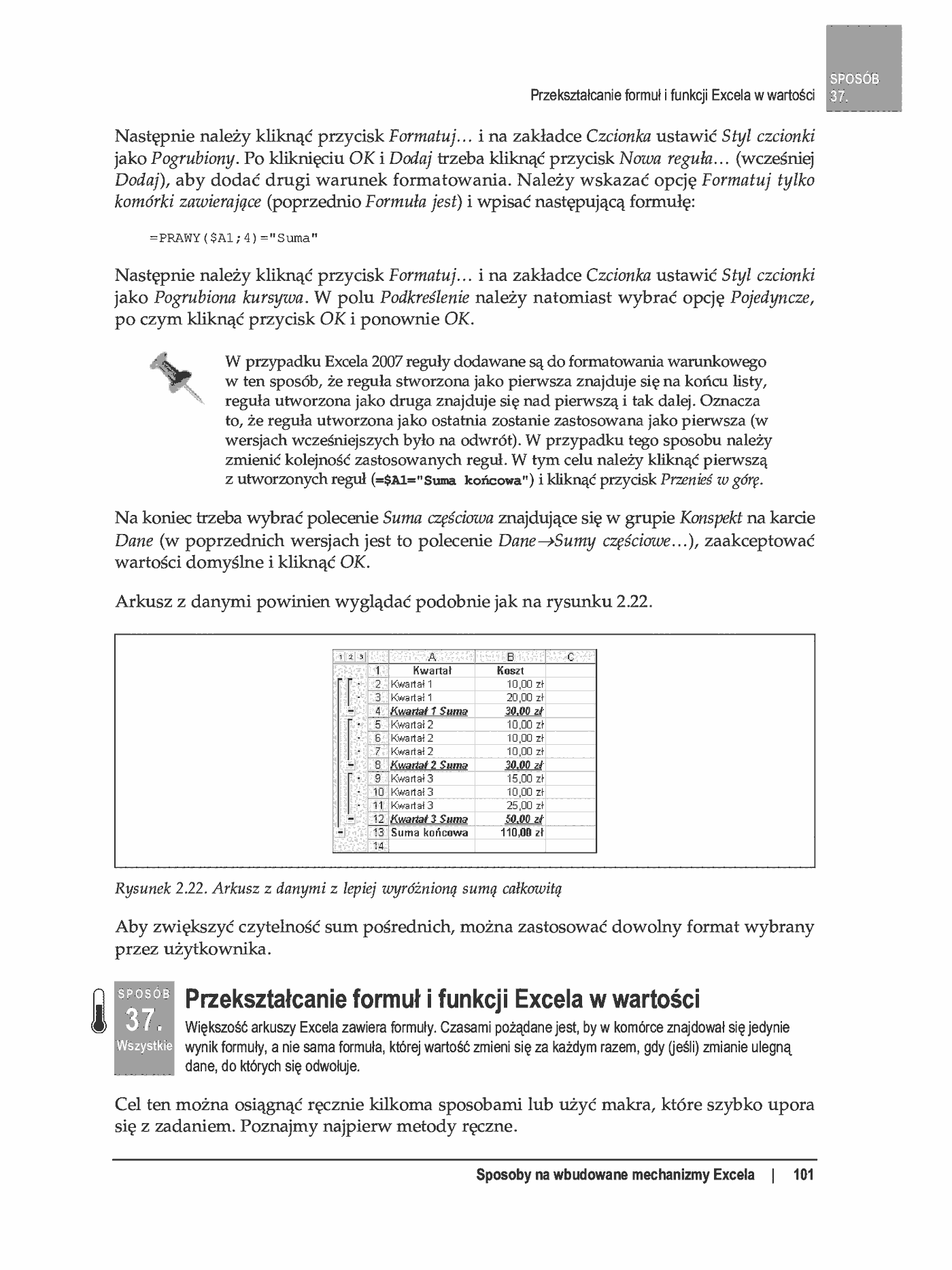 Fragment „100 sposobów na Excel 2007 PL. Tworzenie funkcjonalnych arkuszy” — strona 45 z 60