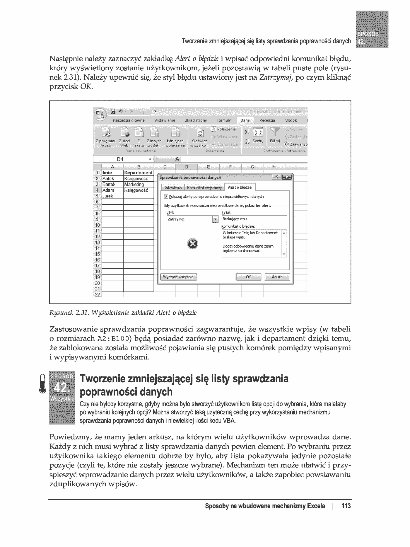 Fragment „100 sposobów na Excel 2007 PL. Tworzenie funkcjonalnych arkuszy” — strona 57 z 60