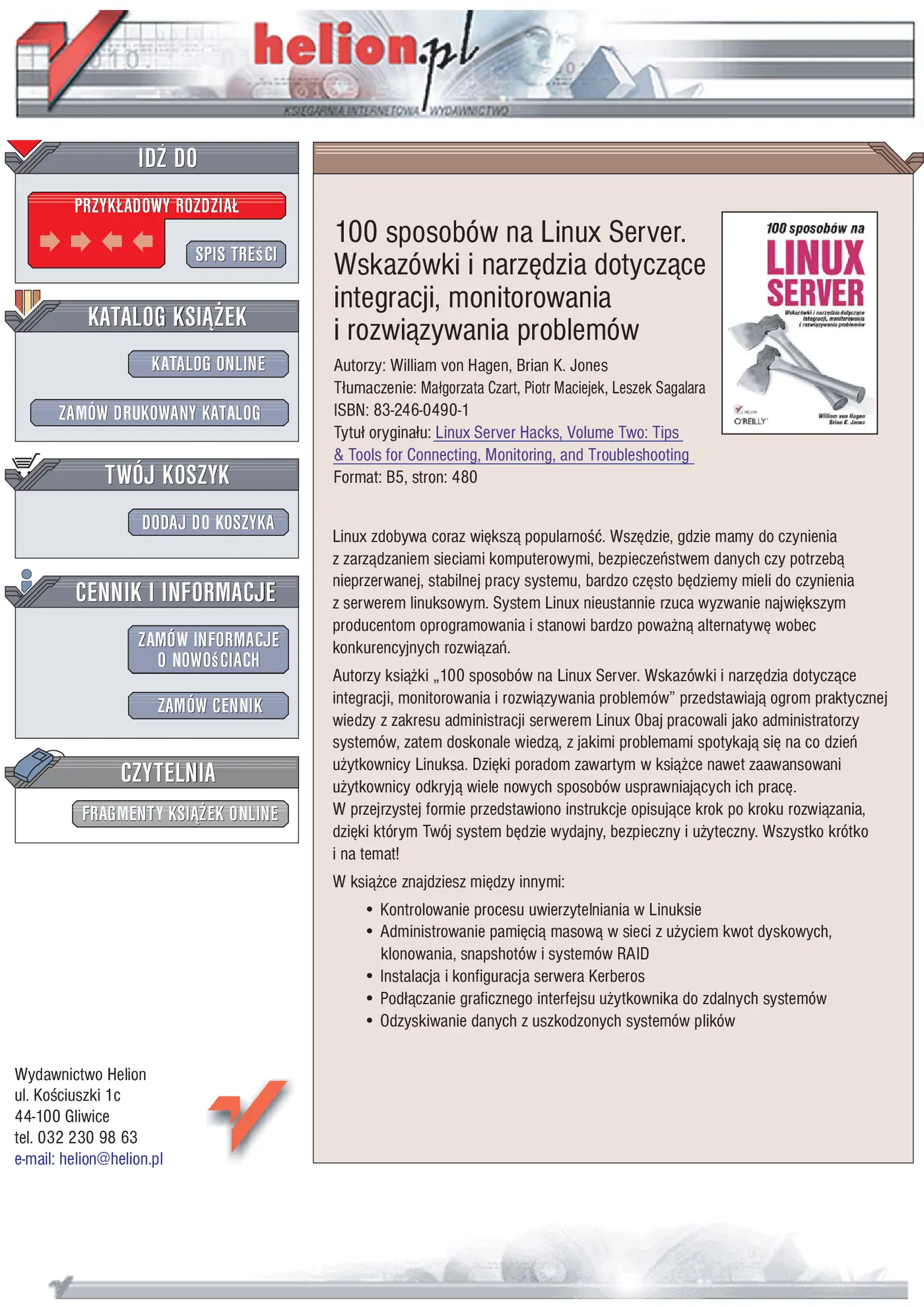 Fragment „100 sposobów na Linux Server. Wskazówki i narzędzia dotyczące integracji, monitorowania i rozwiązywania problemów” — strona 1 z 54