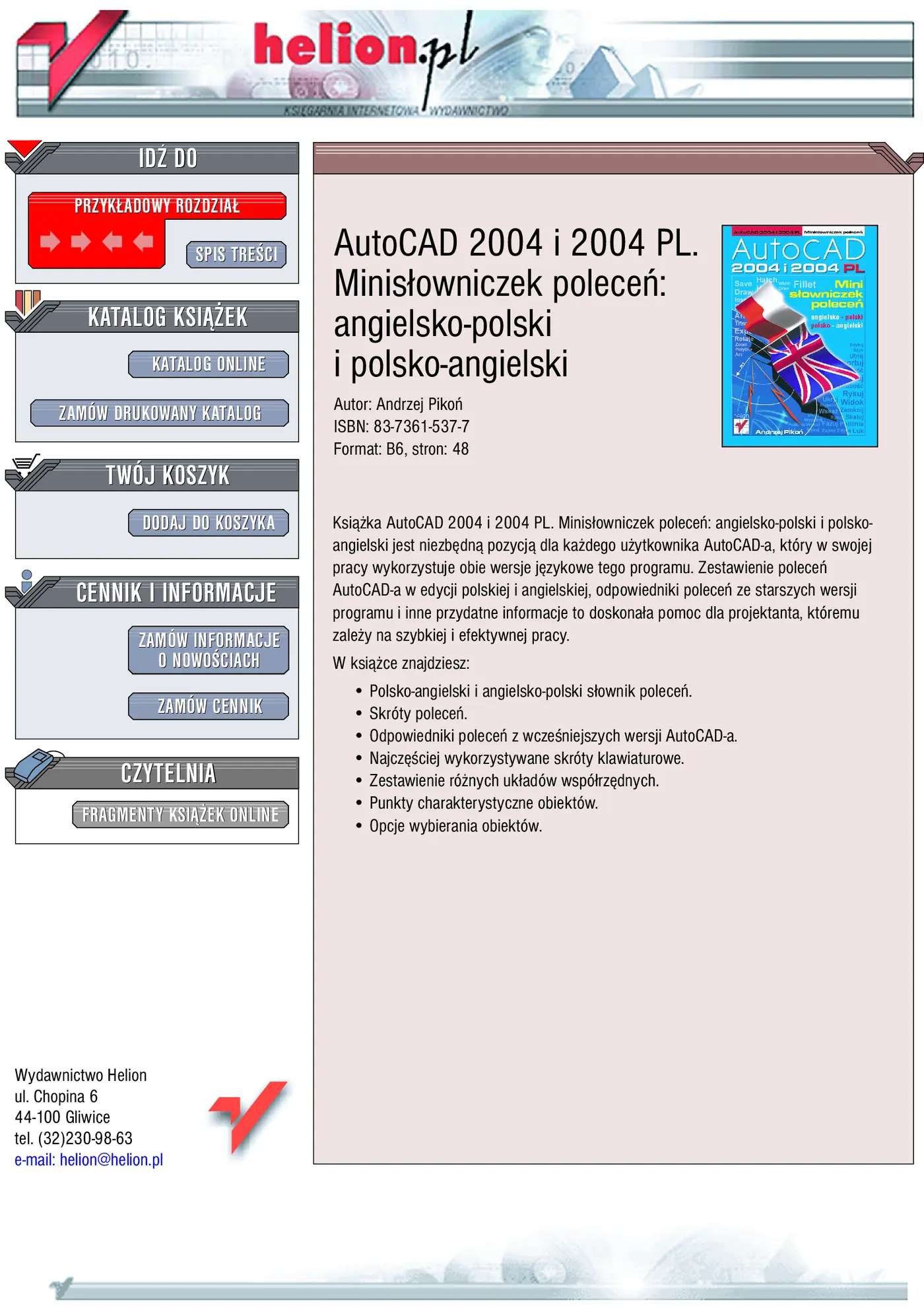 Fragment „AutoCAD 2004 i 2004 PL. Minisłowniczek poleceń: angielsko-polski i polsko-angielski” — strona 1 z 6