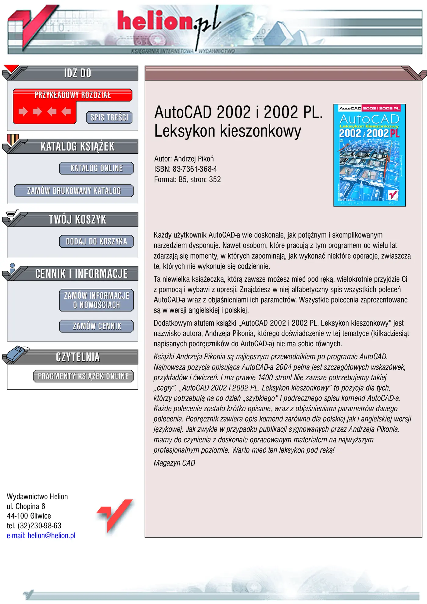 Fragment „AutoCAD 2002 i 2002 PL. Leksykon kieszonkowy” — strona 1 z 28