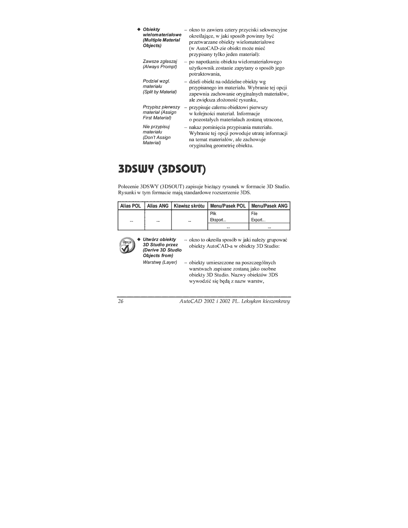 Fragment „AutoCAD 2002 i 2002 PL. Leksykon kieszonkowy” — strona 25 z 28