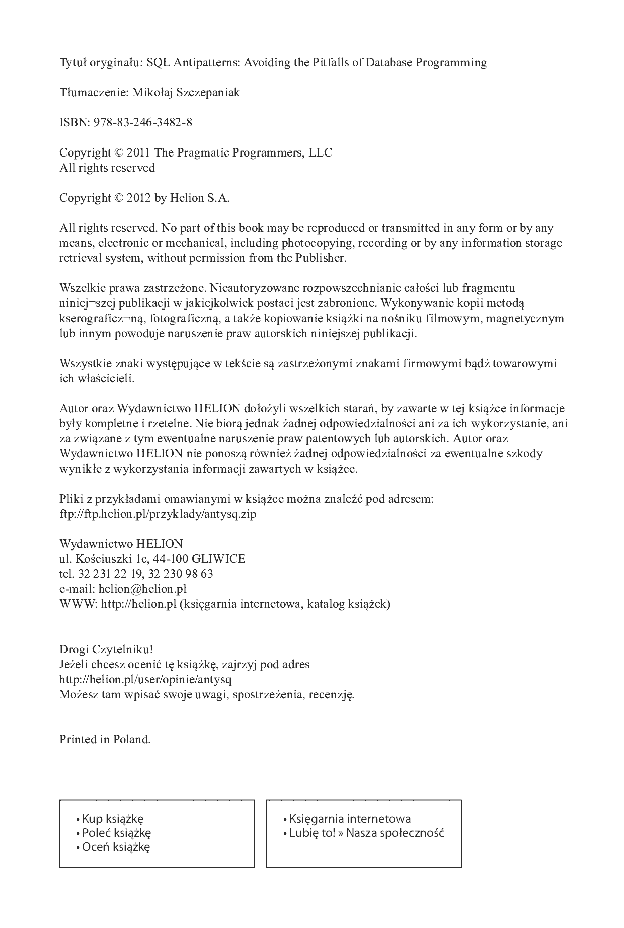 Fragment „Antywzorce języka SQL. Jak unikać pułapek podczas programowania baz danych” — strona 2 z 30