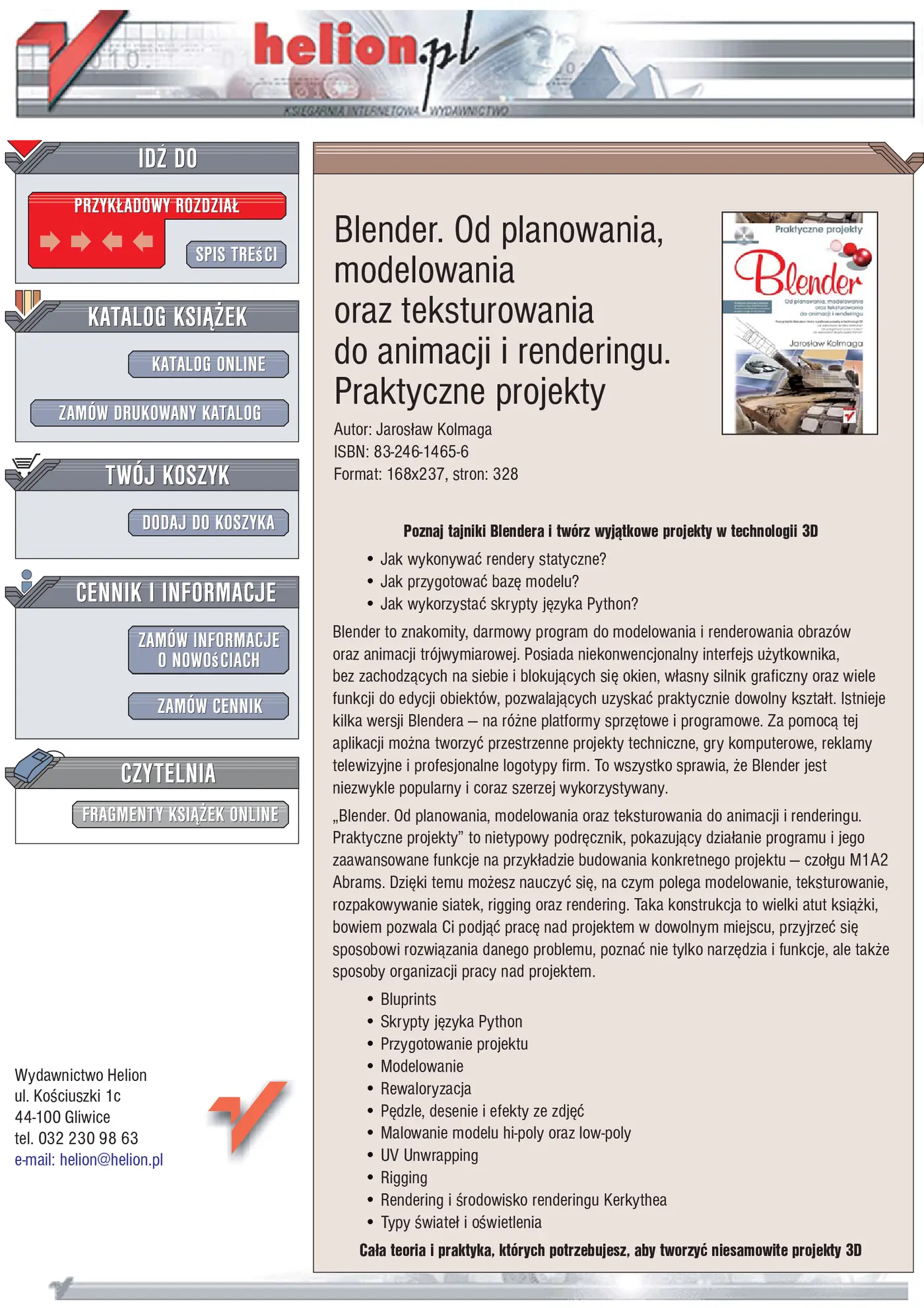 Fragment „Blender. Od planowania, modelowania oraz teksturowania do animacji i renderingu. Praktyczne projekty” — strona 1 z 19
