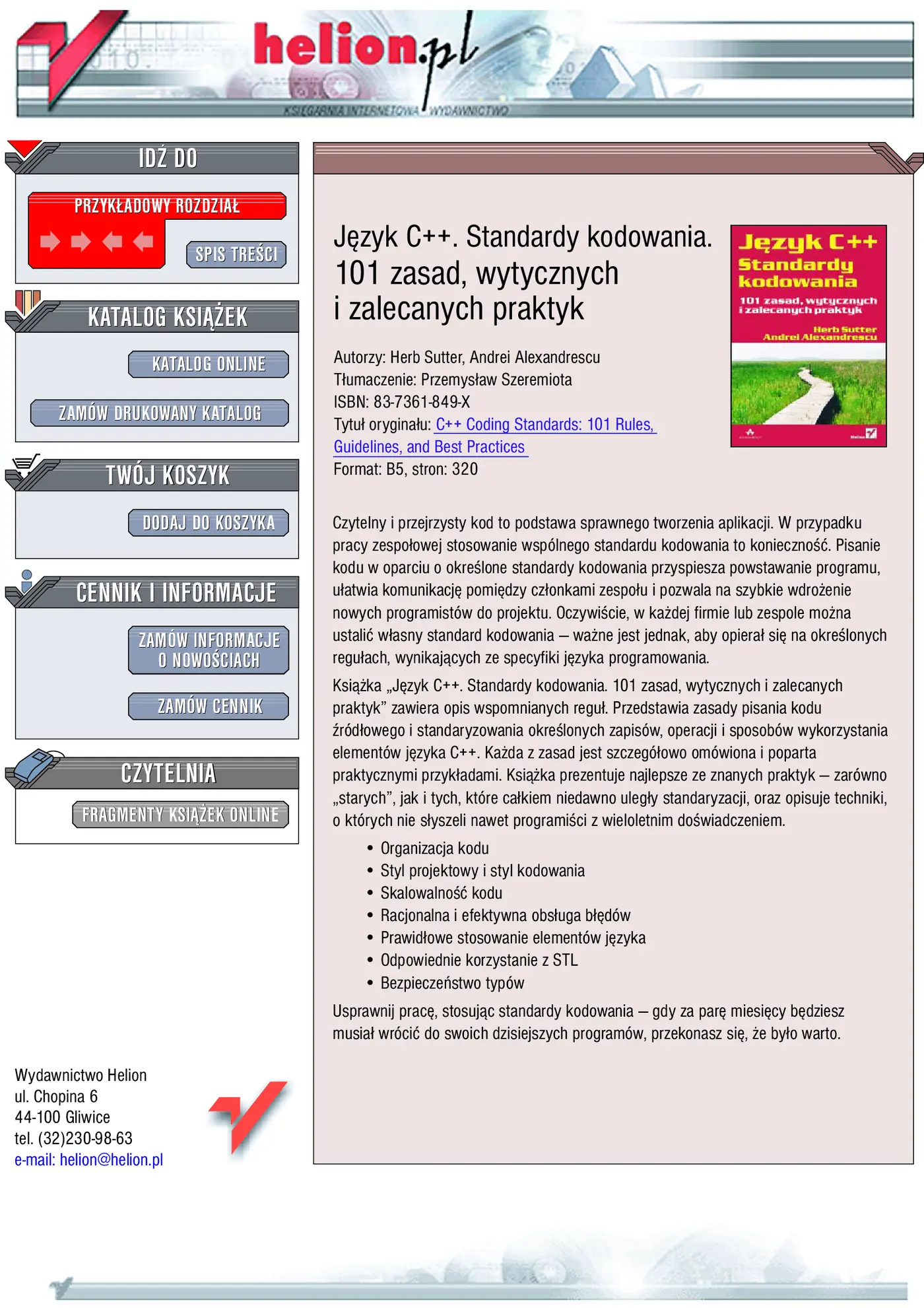 Fragment „Język C++. Standardy kodowania. 101 zasad, wytycznych i zalecanych praktyk” — strona 1 z 30