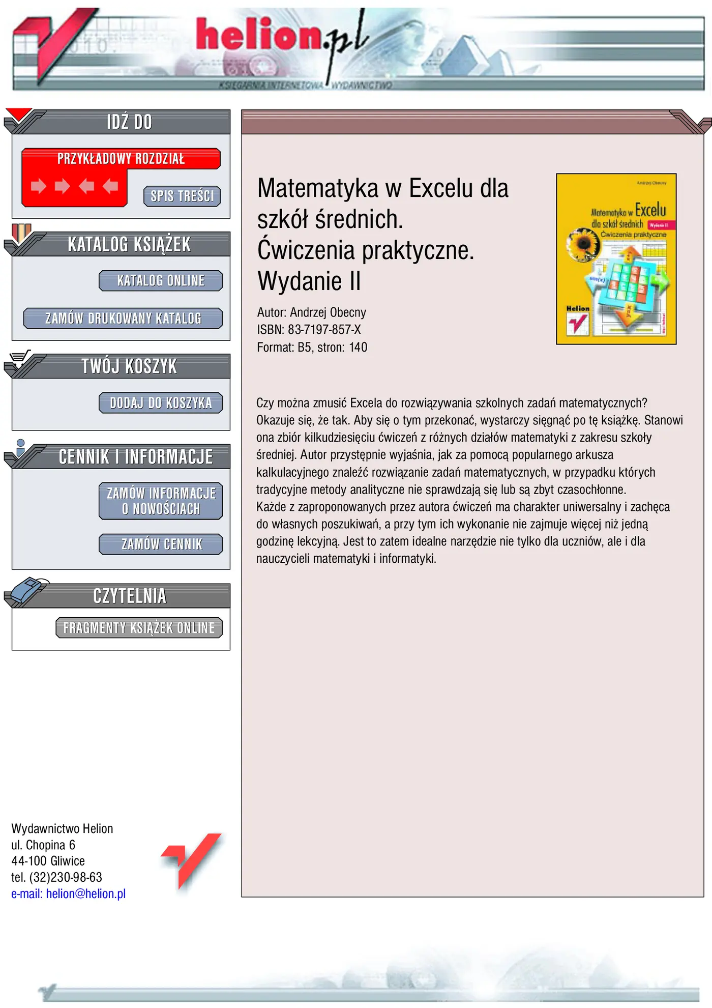 Fragment „Matematyka w Excelu dla szkół średnich. Ćwiczenia praktyczne. Wydanie II” — strona 1 z 11