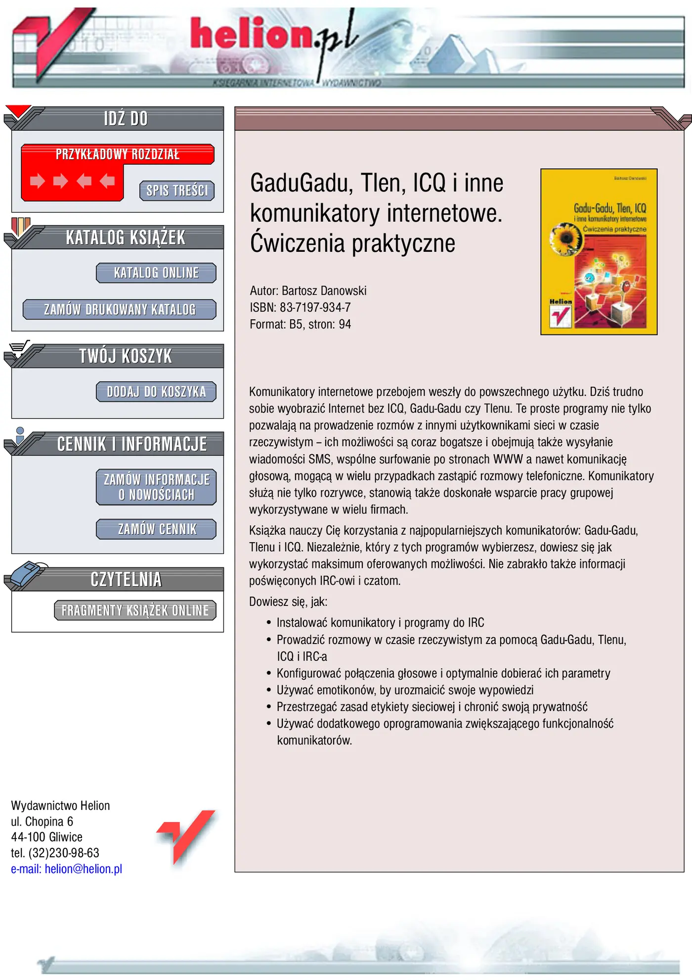 Fragment „GaduGadu, Tlen, ICQ i inne komunikatory internetowe. Ćwiczenia praktyczne” — strona 1 z 11
