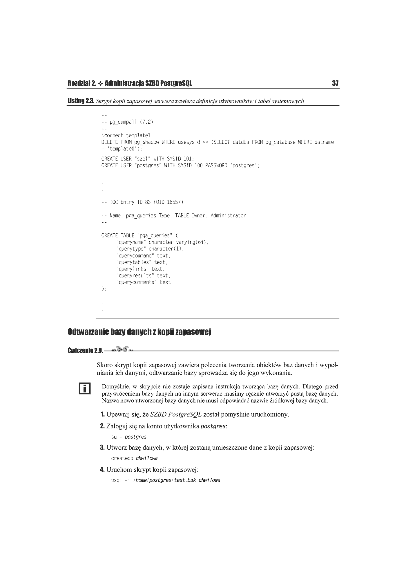 Fragment „PostgreSQL 7.2. Ćwiczenia praktyczne” — strona 12 z 25