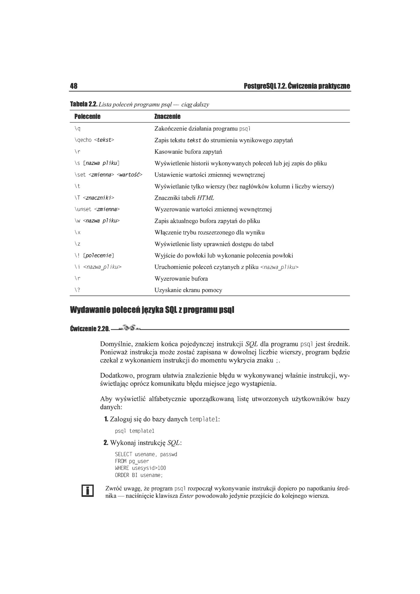 Fragment „PostgreSQL 7.2. Ćwiczenia praktyczne” — strona 23 z 25
