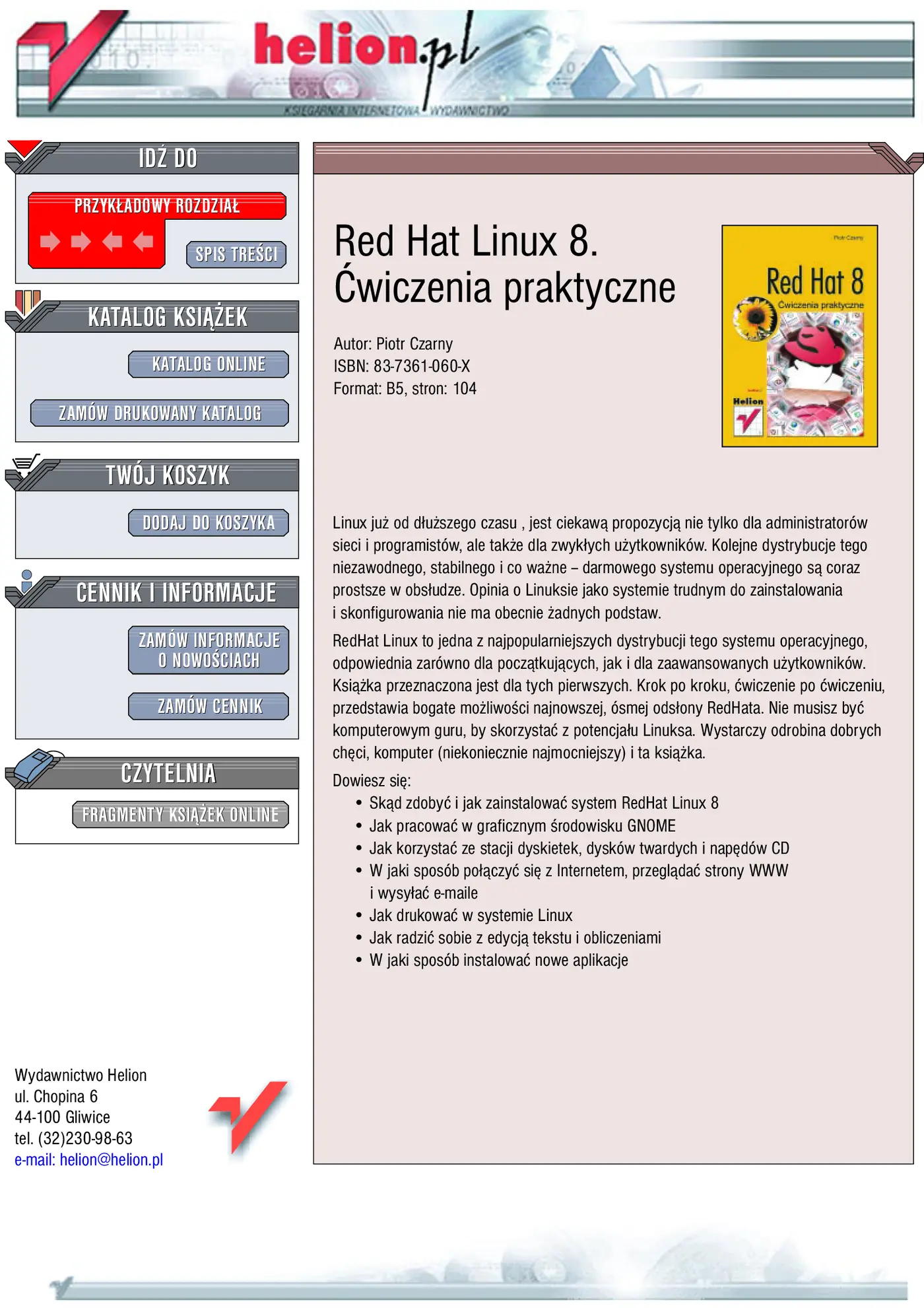 Fragment „Red Hat Linux 8. Ćwiczenia praktyczne” — strona 1 z 15