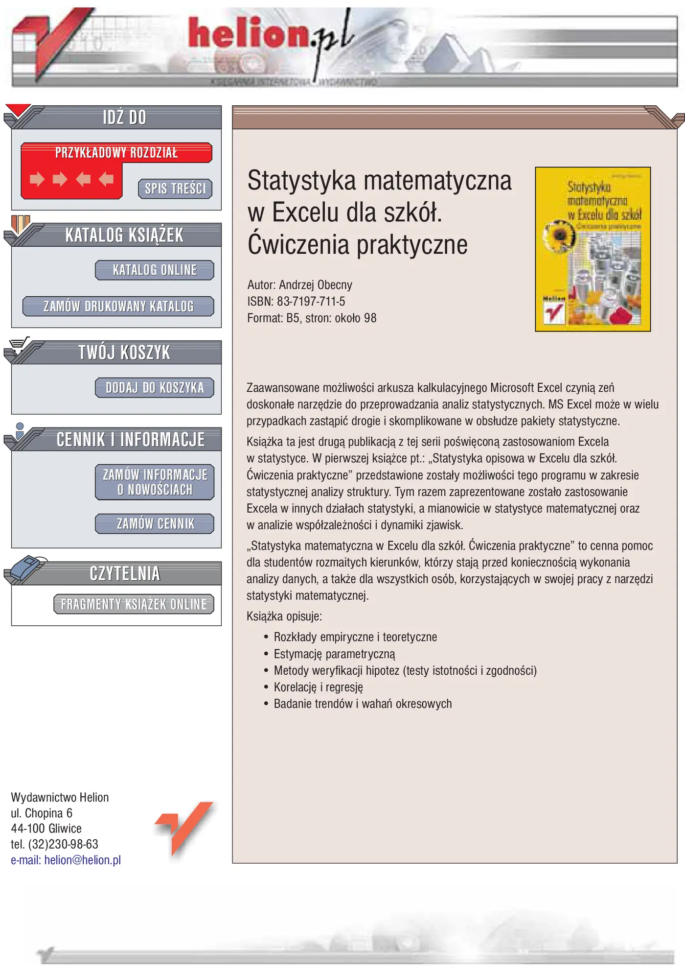 Fragment „Statystyka matematyczna w Excelu dla szkół. Ćwiczenia praktyczne” — strona 1 z 18