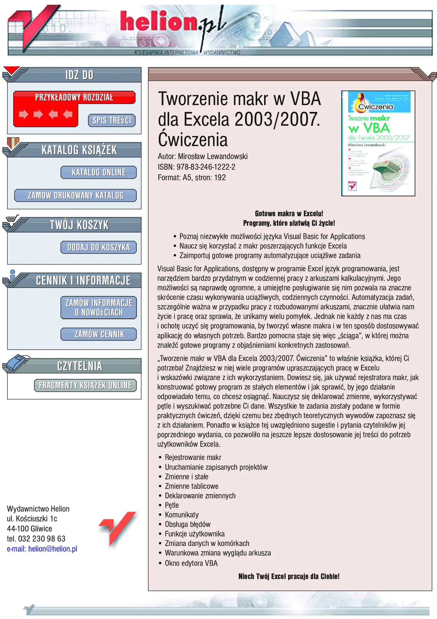 Fragment „Tworzenie makr w VBA dla Excela 2003/2007. Ćwiczenia” — strona 1 z 20