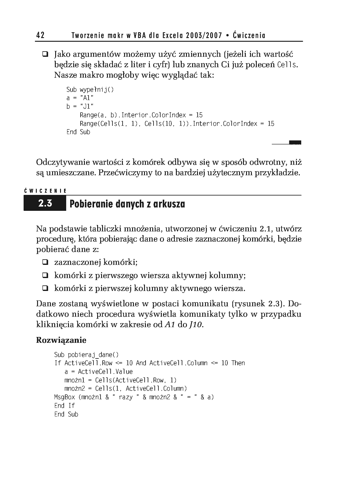 Fragment „Tworzenie makr w VBA dla Excela 2003/2007. Ćwiczenia” — strona 7 z 20