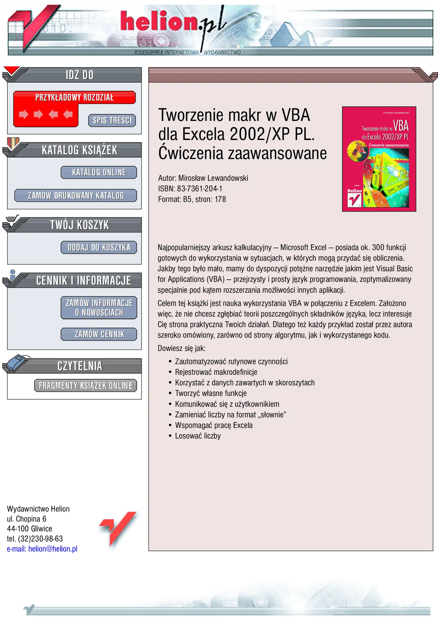 Fragment „Tworzenie makr w VBA dla Excela 2002/XP PL. Ćwiczenia zaawansowane” — strona 1 z 13