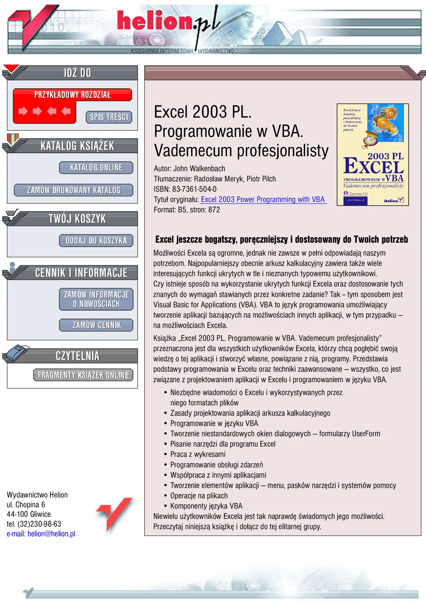 Fragment „Excel 2003 PL. Programowanie w VBA. Vademecum profesjonalisty” — strona 1 z 30