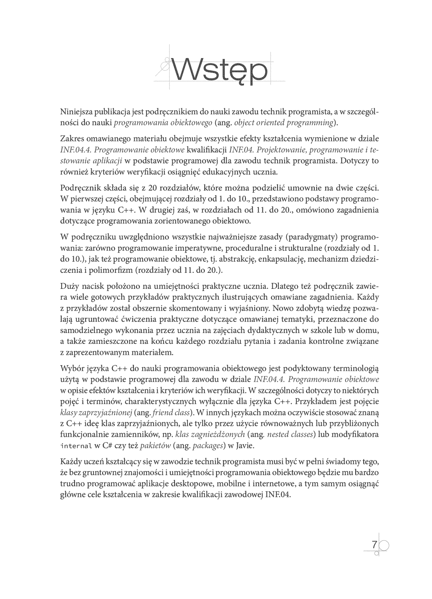 Fragment „Kwalifikacja INF.04. Projektowanie, programowanie i testowanie aplikacji. Część 2. Programowanie obiektowe. Podręcznik do nauki zawodu technik programista” — strona 7 z 30