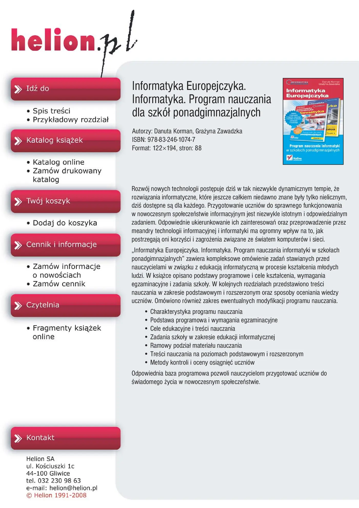 Fragment „Informatyka Europejczyka. Informatyka. Program nauczania dla szkół ponadgimnazjalnych” — strona 1 z 10