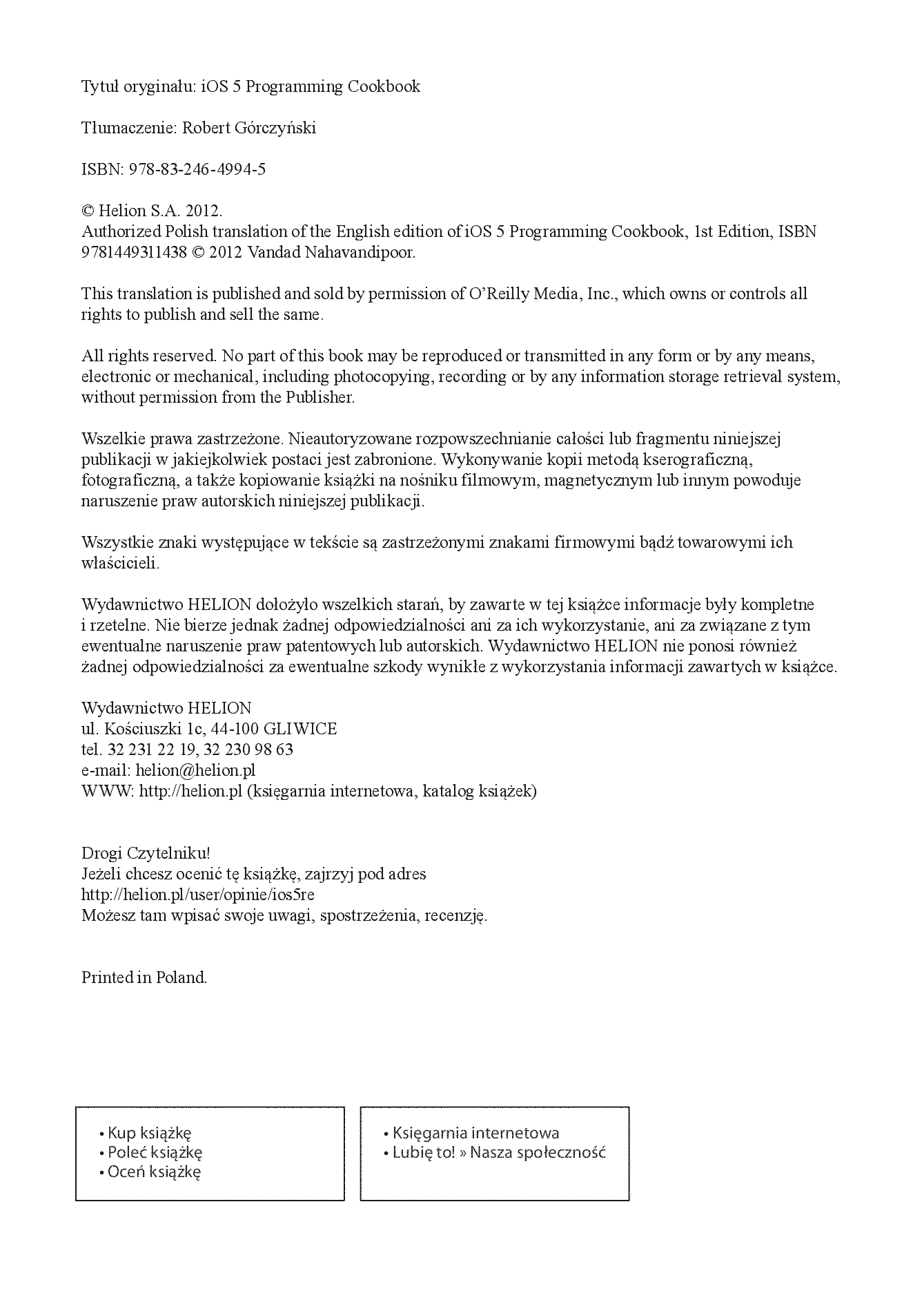 Fragment „iOS 5. Programowanie. Receptury” — strona 2 z 30