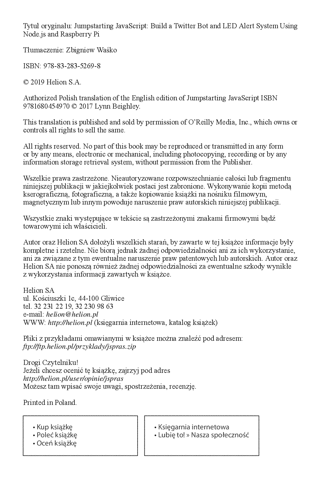 Fragment „JavaScript w praktyce. Stwórz twitterowego bota, system sygnalizacyjny LED i inne projekty z użyciem Node.js i Raspberry Pi” — strona 2 z 6