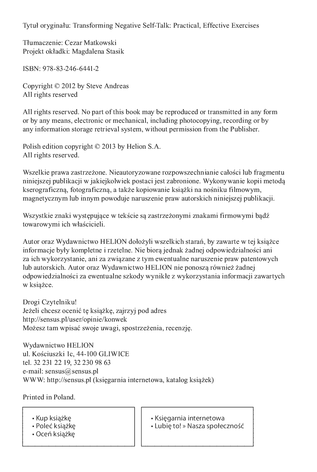 Fragment „Kontrolowanie wewnętrznego krytyka. Efektywne ćwiczenia praktyczne” — strona 2 z 18