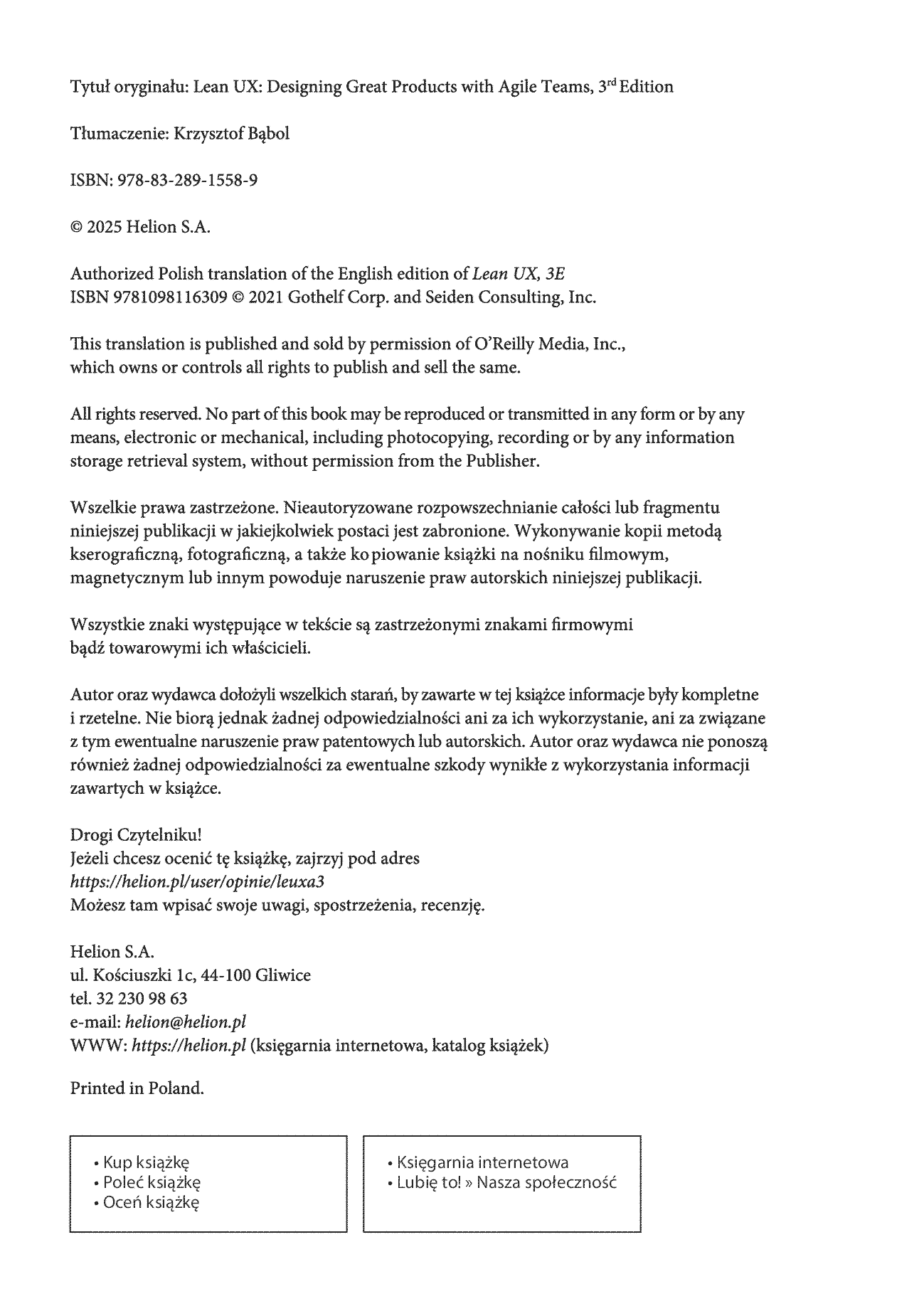 Fragment „Lean UX dla zespołów Agile. Projektowane doskonałych wrażeń użytkownika. Wydanie III” — strona 2 z 18