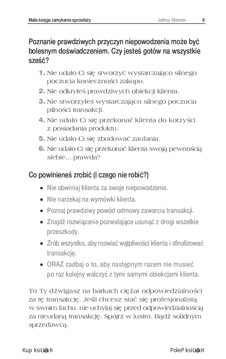 Fragment „Mała księga zamykania sprzedaży. Zbuduj relację, zaproponuj transakcję i dobij targu skutecznie!” — strona 7 z 10