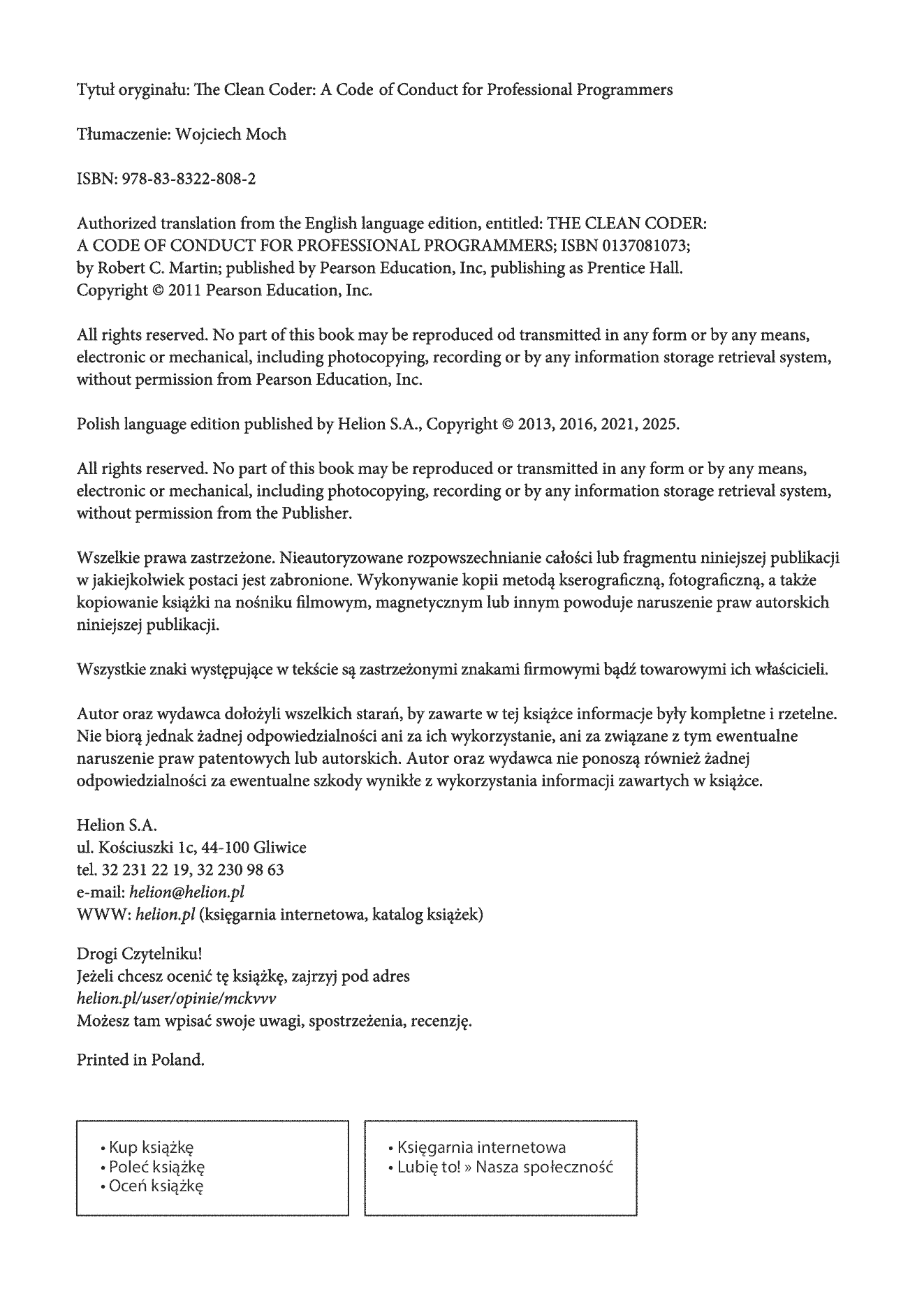 Fragment „Mistrz czystego kodu. Kodeks postępowania profesjonalnych programistów” — strona 2 z 30