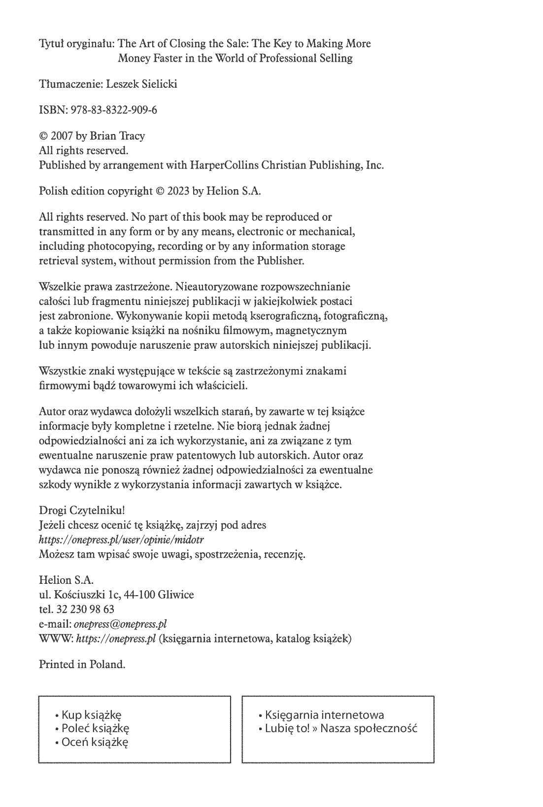 Fragment „Mistrzowskie domykanie transakcji. Klucz do zarabiania pieniędzy w sferze profesjonalnej sprzedaży” — strona 2 z 30