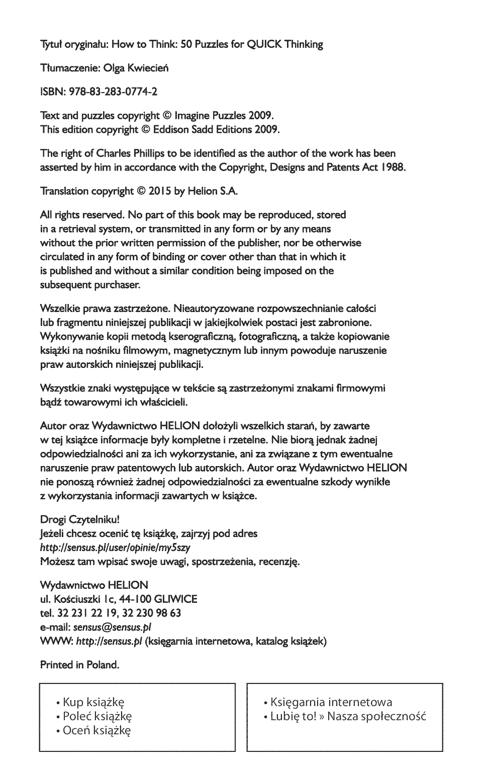Fragment „Myślę, więc jestem. 50 łamigłówek wspomagających szybkie myślenie” — strona 2 z 14