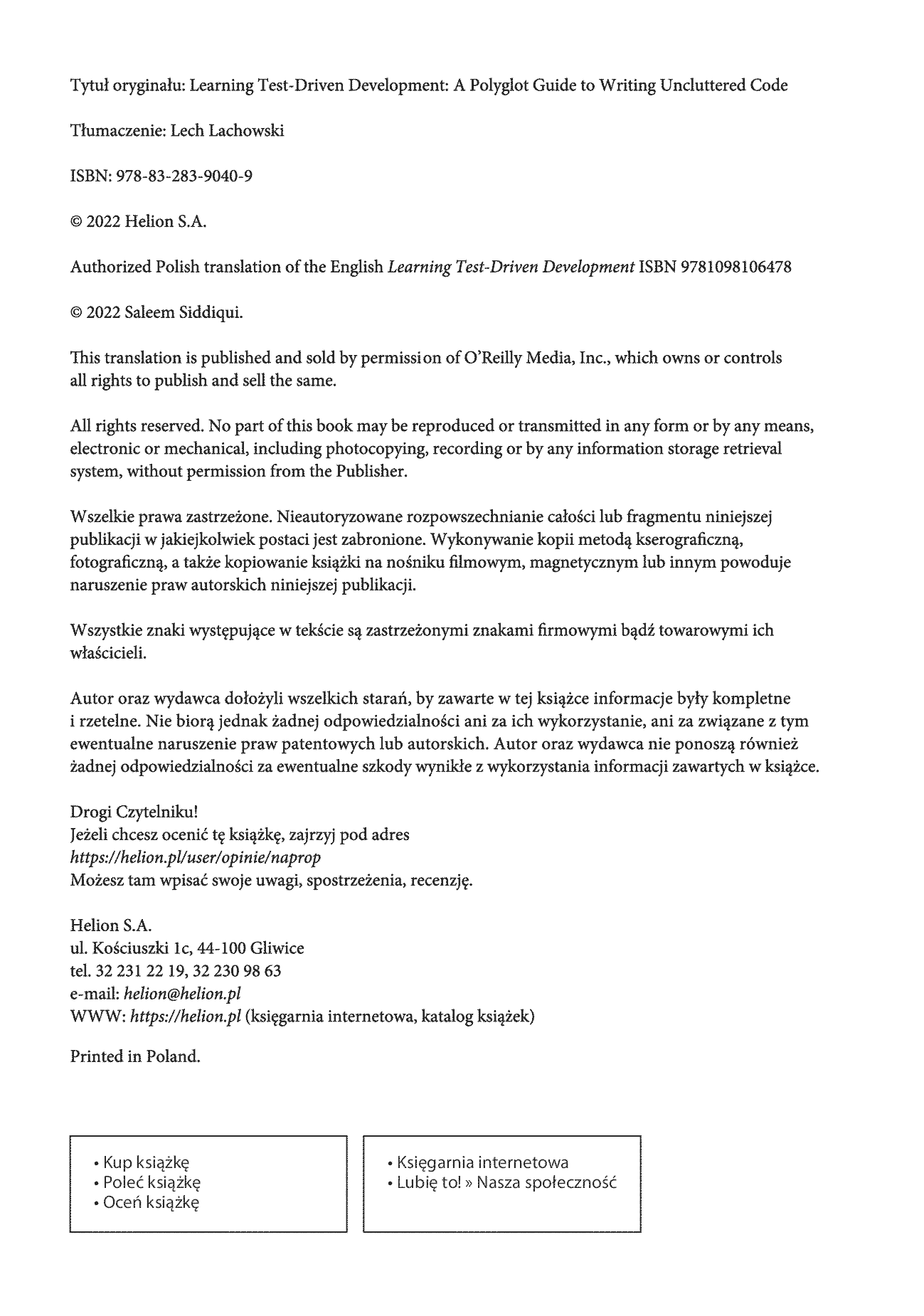 Fragment „Nauka programowania opartego na testach. Jak pisać przejrzysty kod w kilku językach programowania” — strona 2 z 26