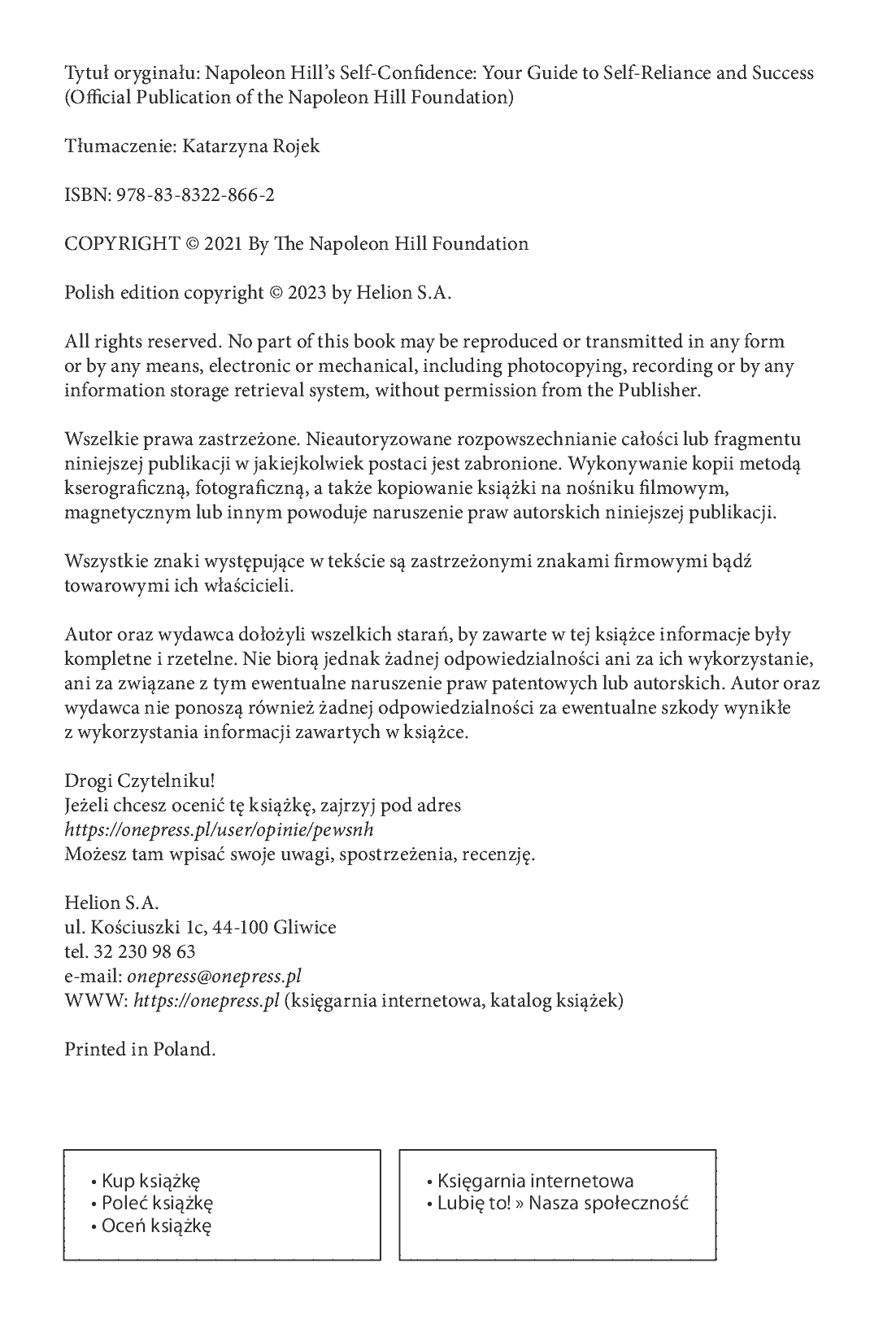Fragment „Pewność siebie. Przepis na sukces według Napoleona Hilla” — strona 2 z 22