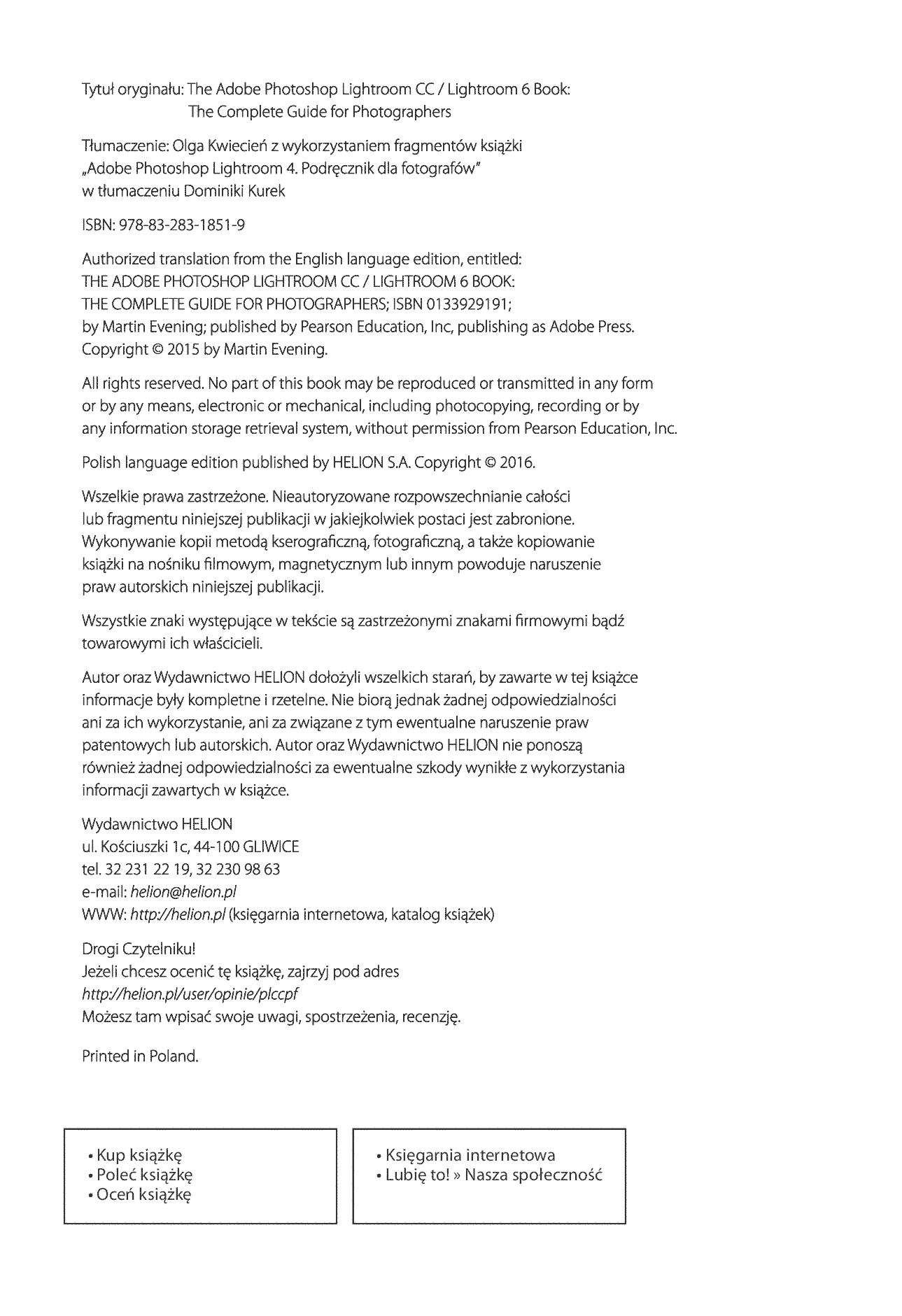 Fragment „Adobe Photoshop Lightroom CC i Lightroom 6. Podręcznik dla fotografów” — strona 2 z 30
