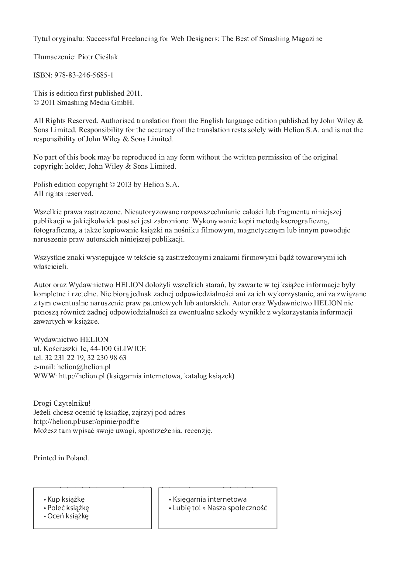 Fragment „Podręcznik freelancera. Tajniki sukcesu niezależnego projektanta stron WWW. Smashing Magazine” — strona 2 z 24