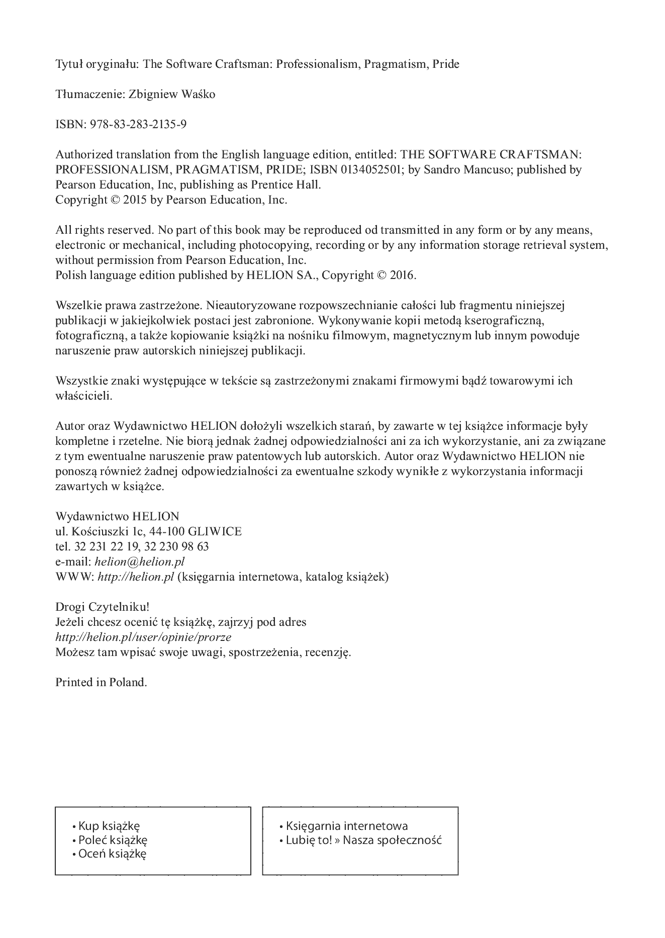 Fragment „Software Craftsman. Profesjonalizm, czysty kod i techniczna perfekcja” — strona 2 z 28