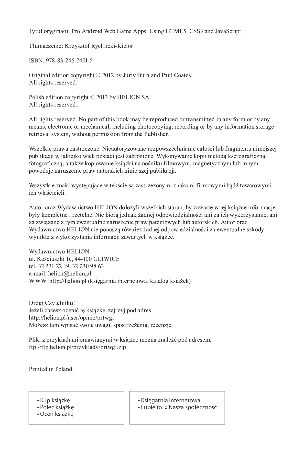 Fragment „Profesjonalne tworzenie gier internetowych dla systemu Android w językach HTML5, CSS3 i JavaScript” — strona 2 z 30