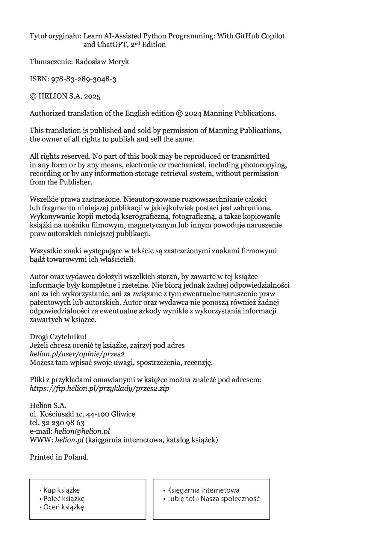 Fragment „Programuj ze sztuczną inteligencją. Twórz kod w Pythonie z wykorzystaniem GitHub Copilot i ChatGPT. Wydanie II” — strona 2 z 26