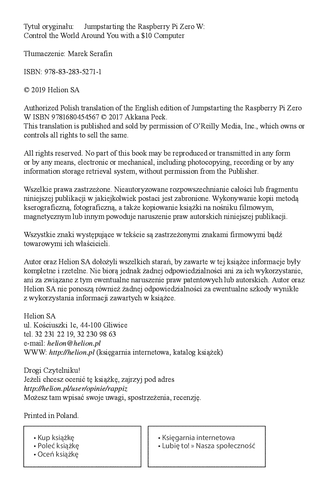 Fragment „Raspberry Pi Zero W. Kontrolery, czujniki, sterowniki i gadżety” — strona 2 z 28