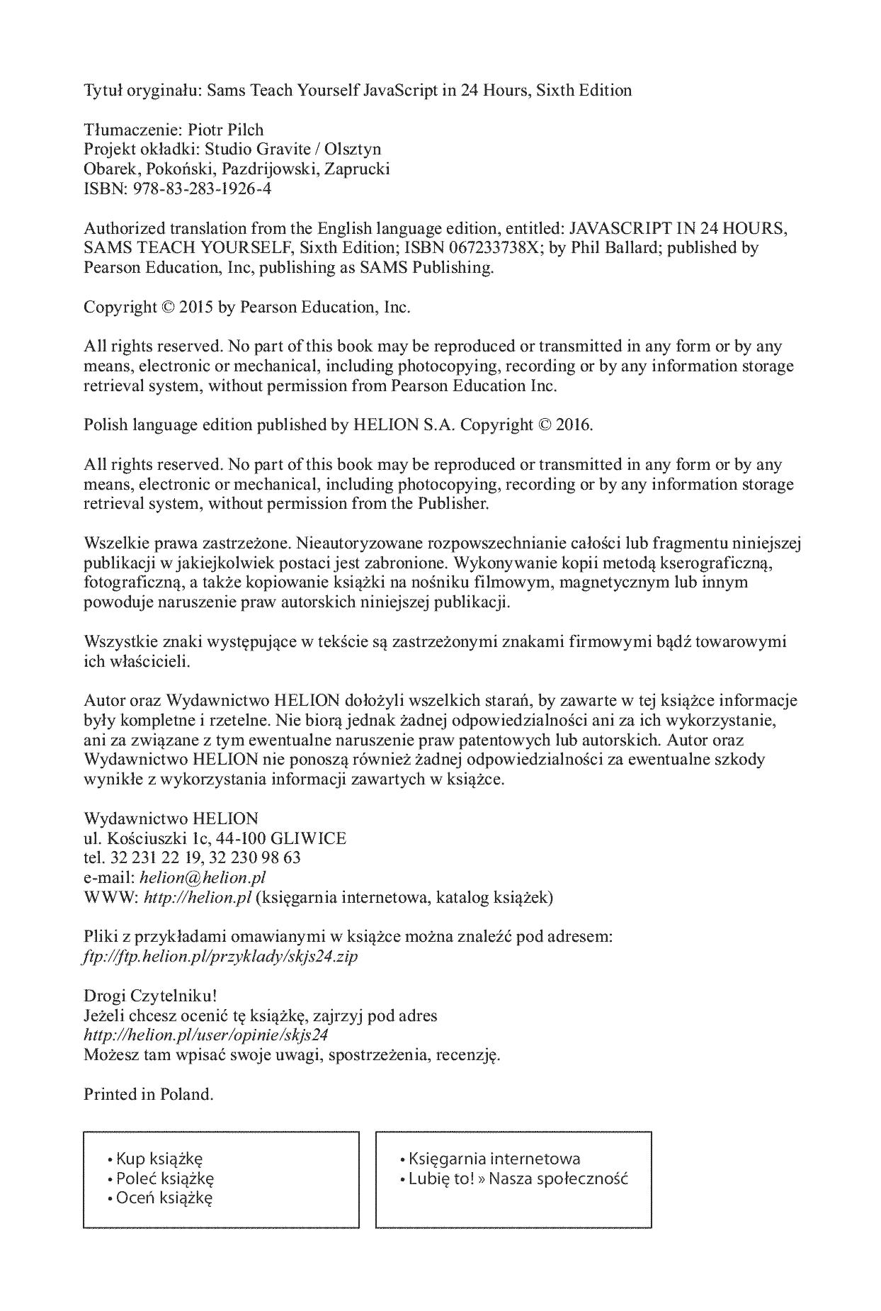 Fragment „Szybki kurs JavaScript. Wprowadzenie do języka w 24 godziny. Wydanie VI” — strona 2 z 30