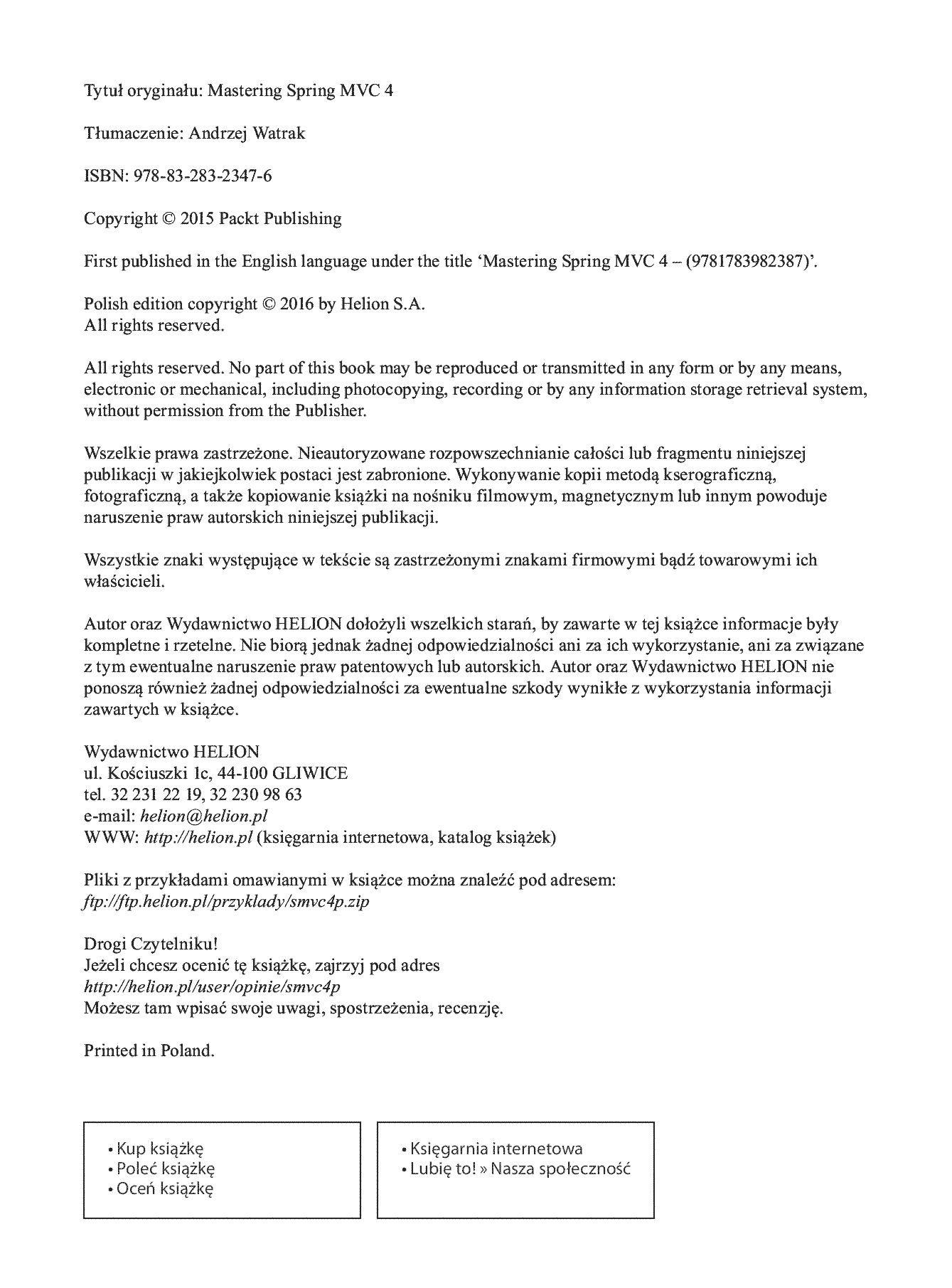 Fragment „Spring MVC 4. Projektowanie zaawansowanych aplikacji WWW” — strona 2 z 30