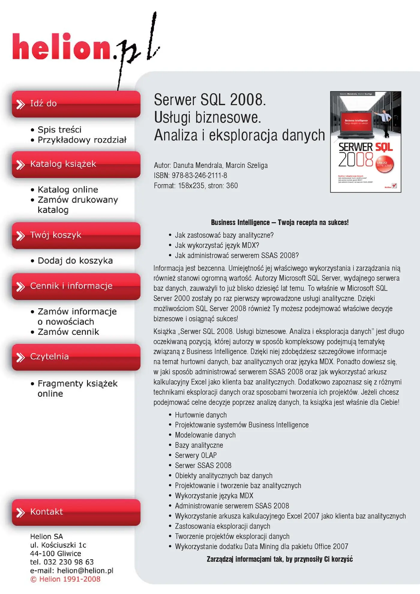 Fragment „Serwer SQL 2008. Usługi biznesowe. Analiza i eksploracja danych” — strona 1 z 29