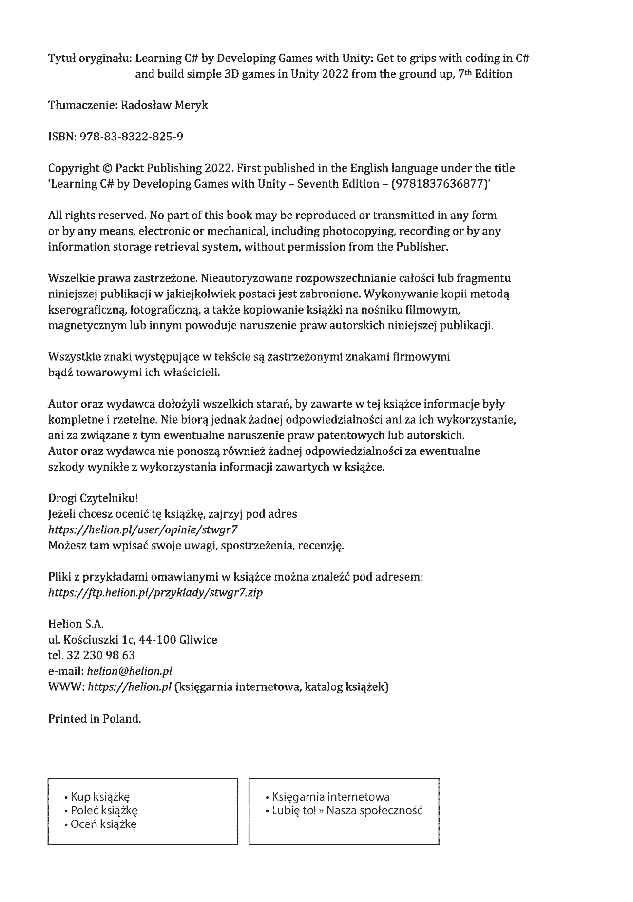Fragment „Stwórz grę w Unity, a nauczysz się programowania w C#! Pisanie kodu, które sprawia radość. Wydanie VII” — strona 2 z 30