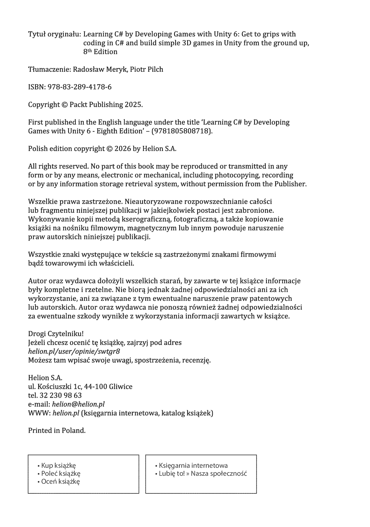 Fragment „Stwórz grę w Unity, a nauczysz się programowania w C#! Pisanie kodu, które sprawia radość. Wydanie VIII” — strona 2 z 30