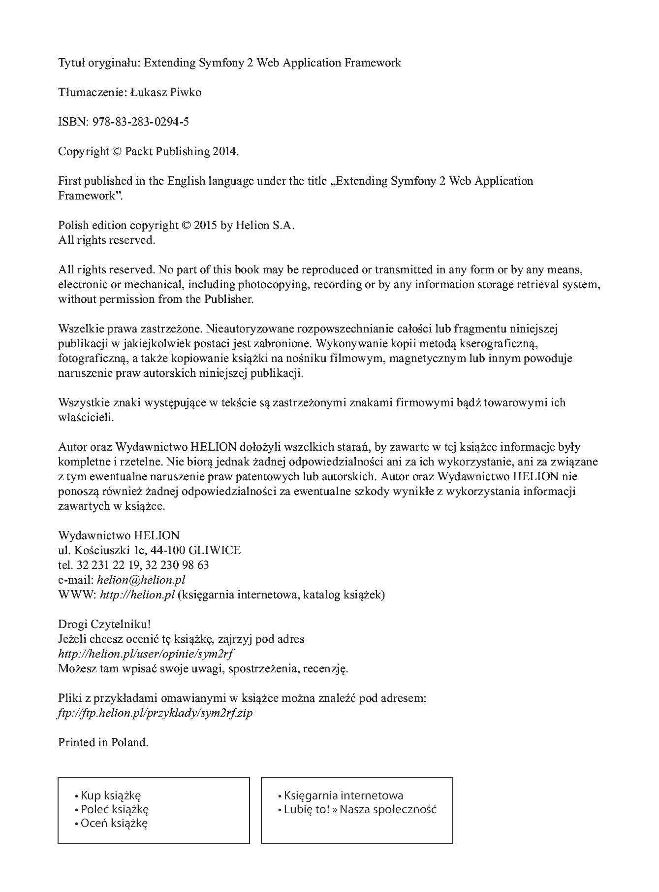 Fragment „Symfony2. Rozbudowa frameworka” — strona 2 z 30