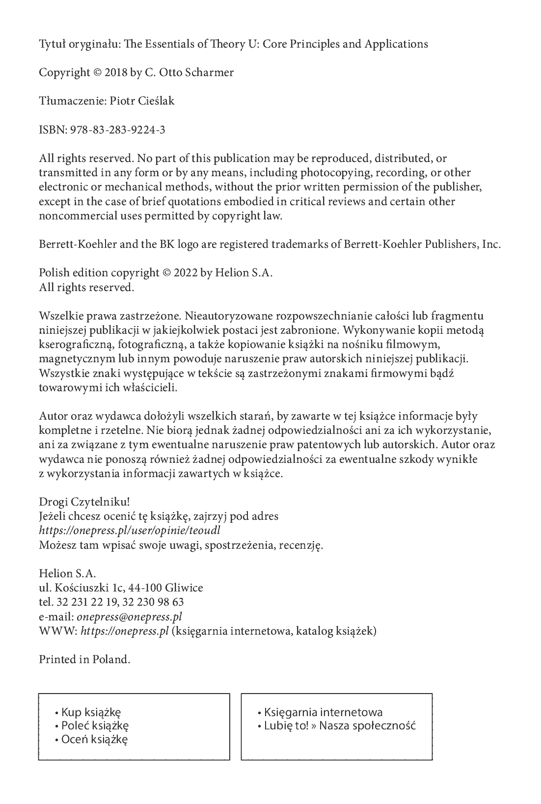 Fragment „Teoria U dla świadomych liderów. Jak wzmocnić potencjał organizacji i kształtować jej przyszłość” — strona 2 z 22