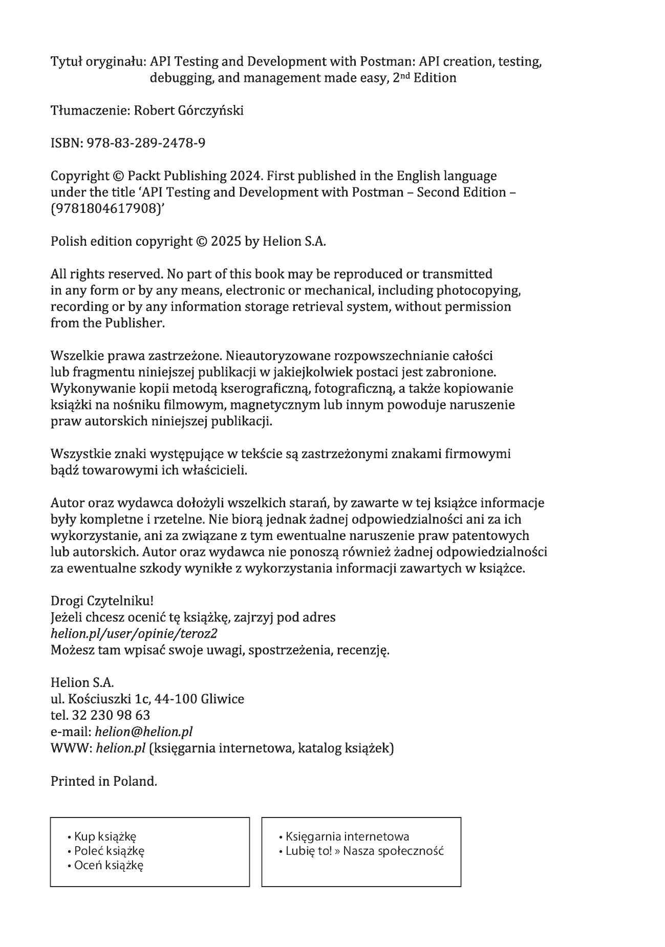 Fragment „Testowanie i rozwój API w Postmanie. Łatwe tworzenie, testowanie, debugowanie i zarządzanie API. Wydanie II” — strona 2 z 30