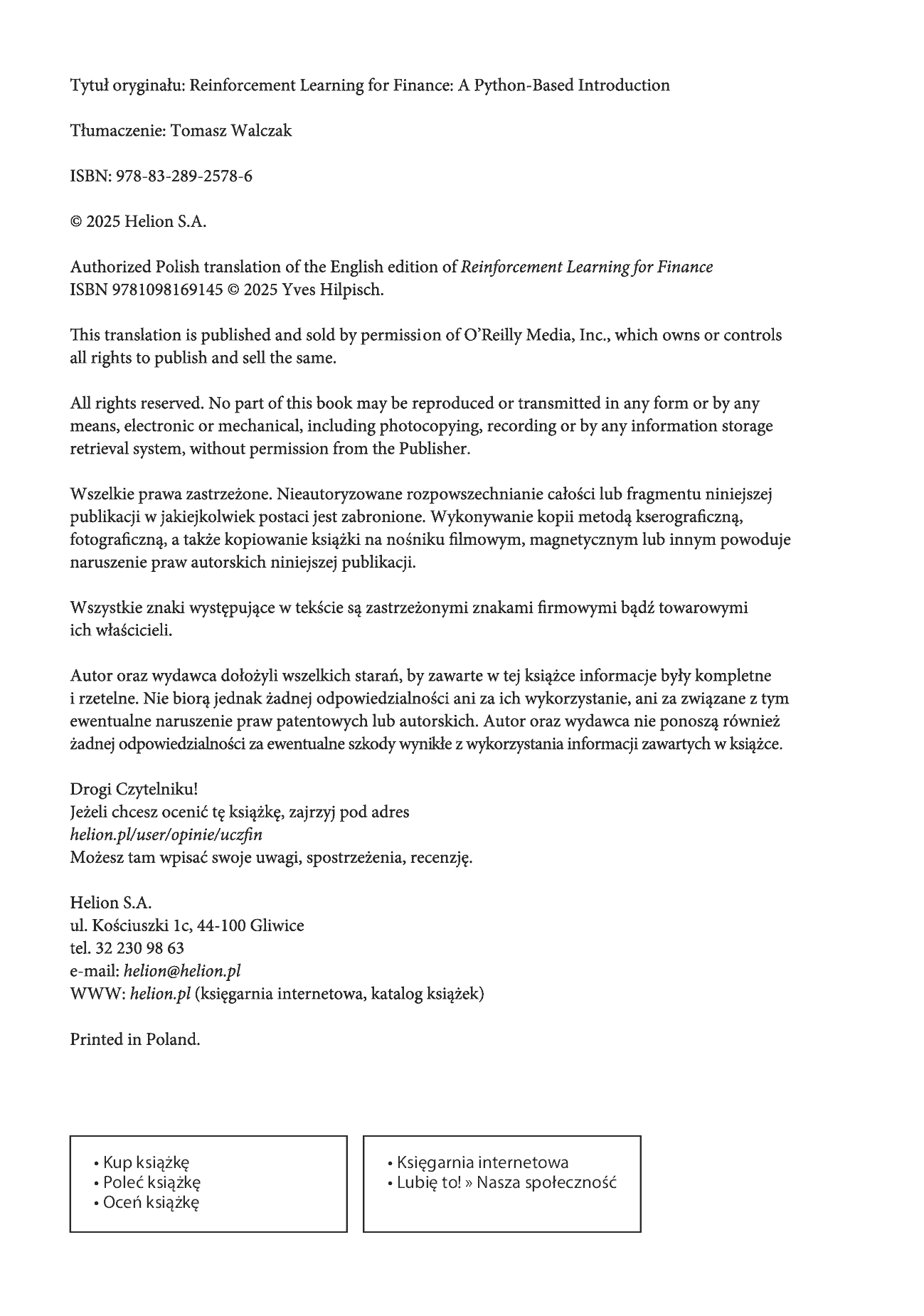 Fragment „Uczenie przez wzmacnianie w finansach. Wprowadzenie z wykorzystaniem Pythona” — strona 2 z 30