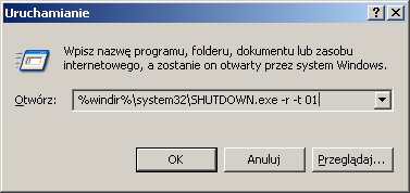 Jedynym sposobem na restartowanie komputera jest użycie programu shutdown.exe dostępnego z lini poleceń CMD